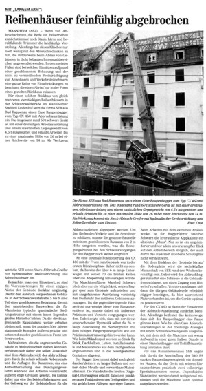 In Mannheim setzt SER auf Bagger von Case und auf Abbruchger&auml;te von Steck.
