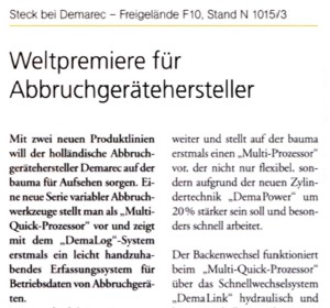 Weltpremiere f&uuml;r Abbruchger&auml;tehersteller